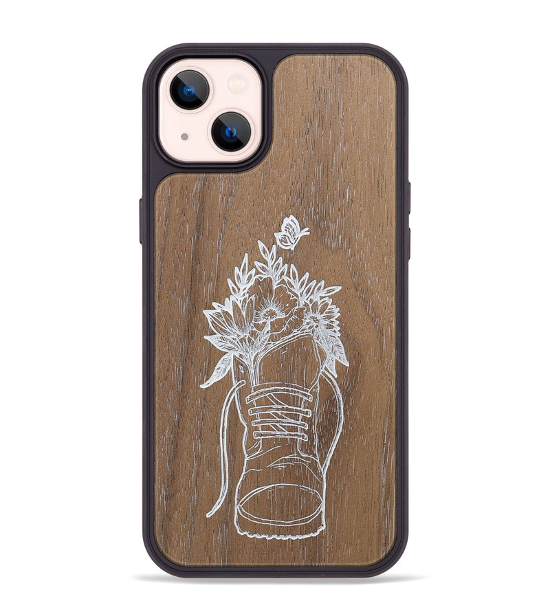 iPhone 14 Plus Wood+Resin Phone Case - Wildflower Walk - Walnut (Curated)
