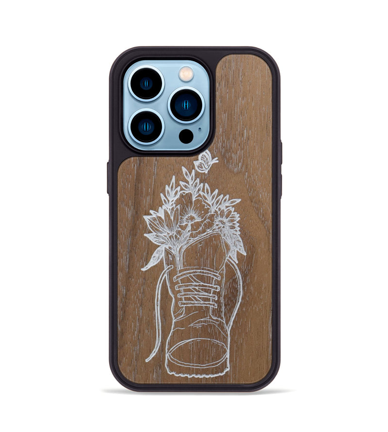 iPhone 14 Pro Wood Phone Case - Wildflower Walk - Walnut (Curated)