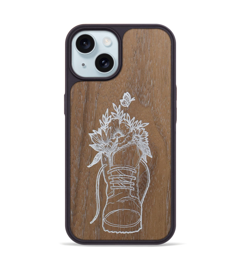 iPhone 15 Wood Phone Case - Wildflower Walk - Walnut (Curated)