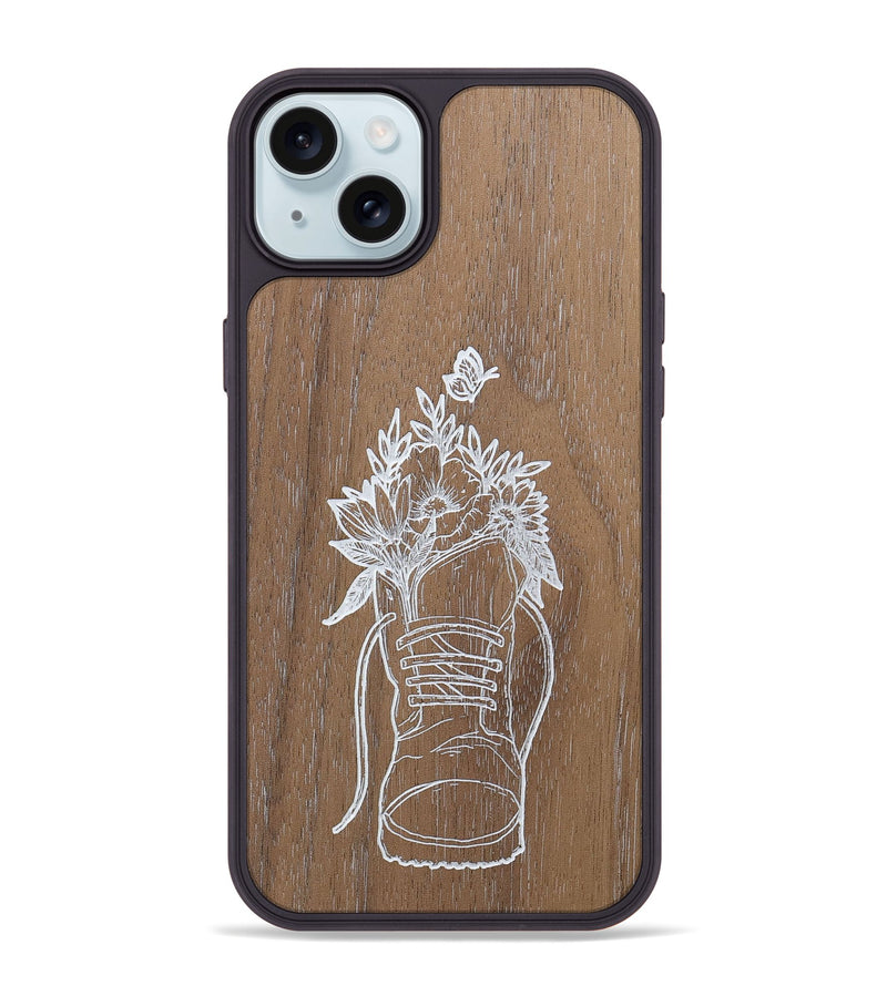 iPhone 15 Plus Wood+Resin Phone Case - Wildflower Walk - Walnut (Curated)
