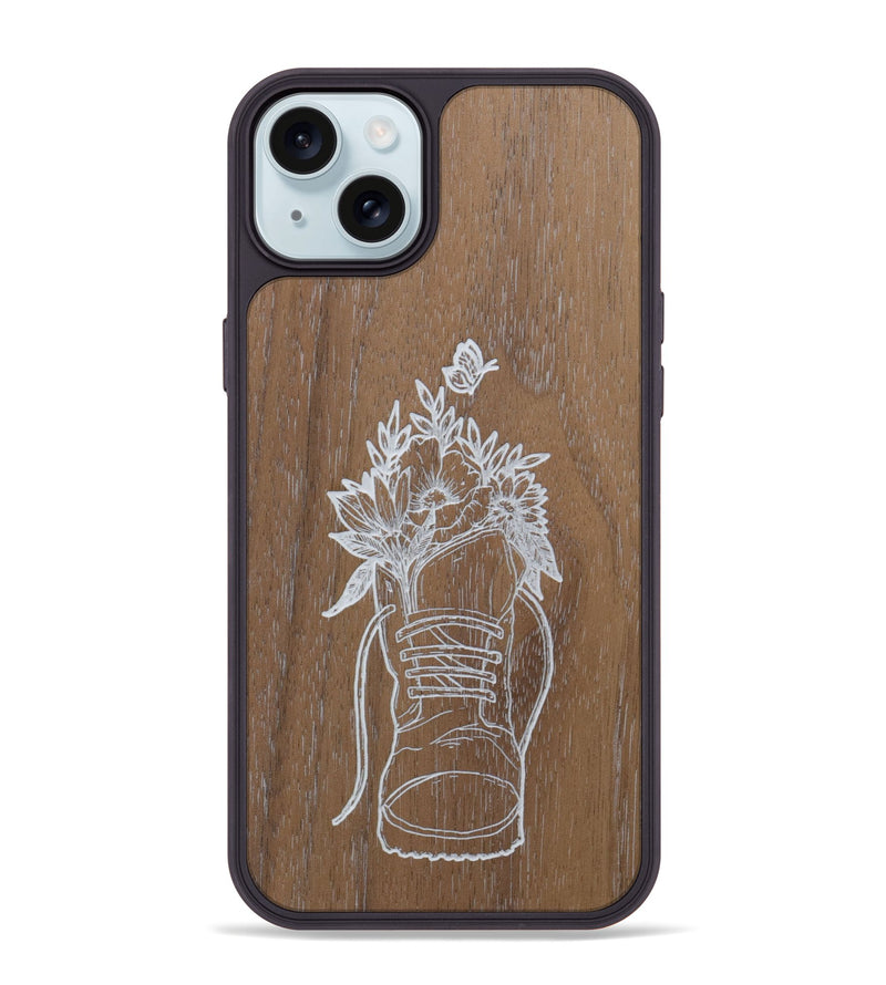 iPhone 15 Plus Wood Phone Case - Wildflower Walk - Walnut (Curated)