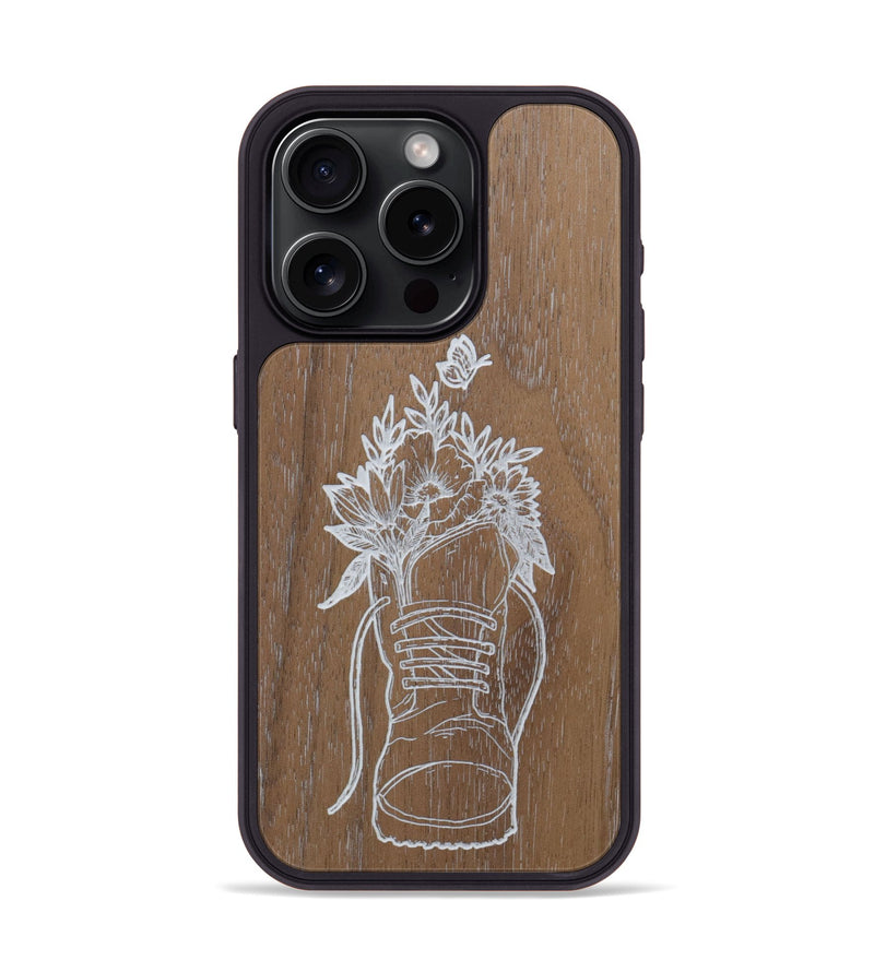 iPhone 15 Pro Wood Phone Case - Wildflower Walk - Walnut (Curated)