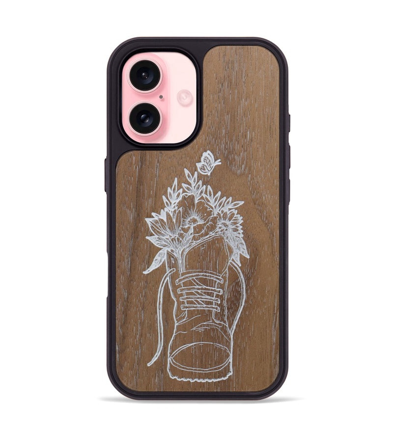 iPhone 16 Wood Phone Case - Wildflower Walk - Walnut (Curated)