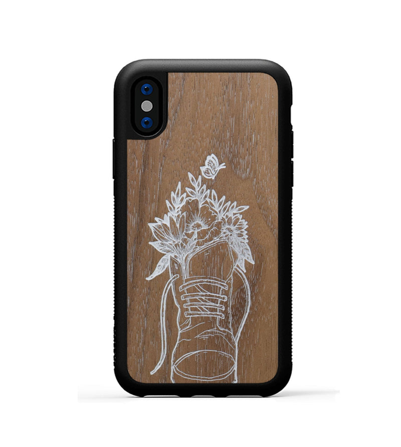 iPhone Xs Wood Phone Case - Wildflower Walk - Walnut (Curated)