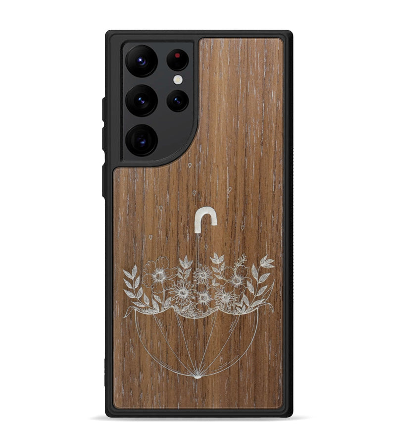 Galaxy S22 Ultra Wood Phone Case - No Rain No Flowers - Walnut (Curated)