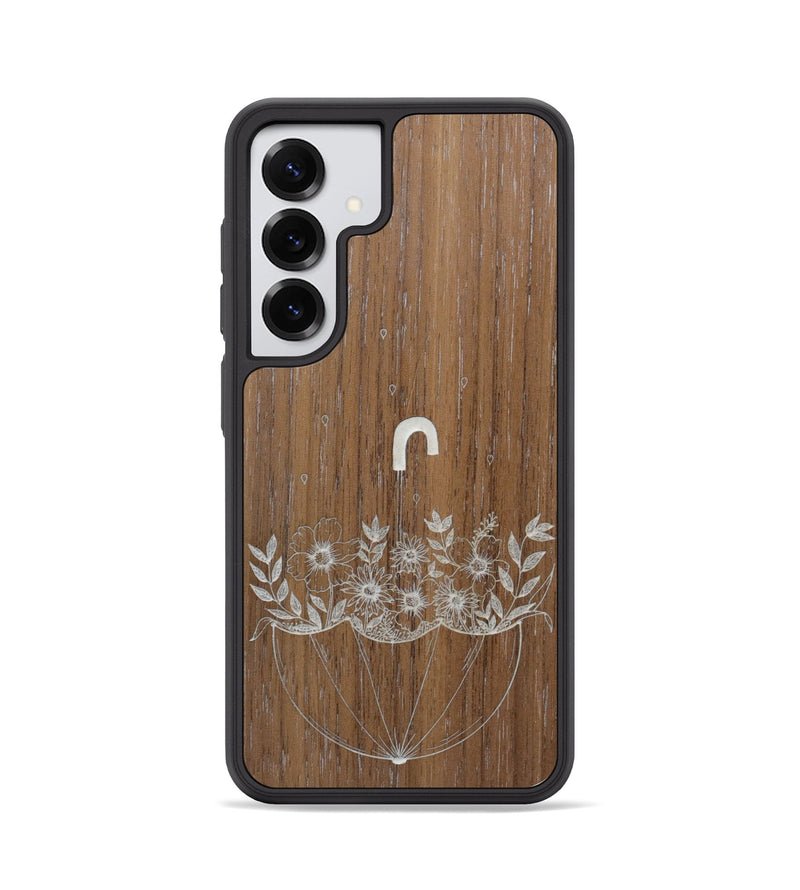 Galaxy S25 Wood Phone Case - No Rain No Flowers - Walnut (Curated)