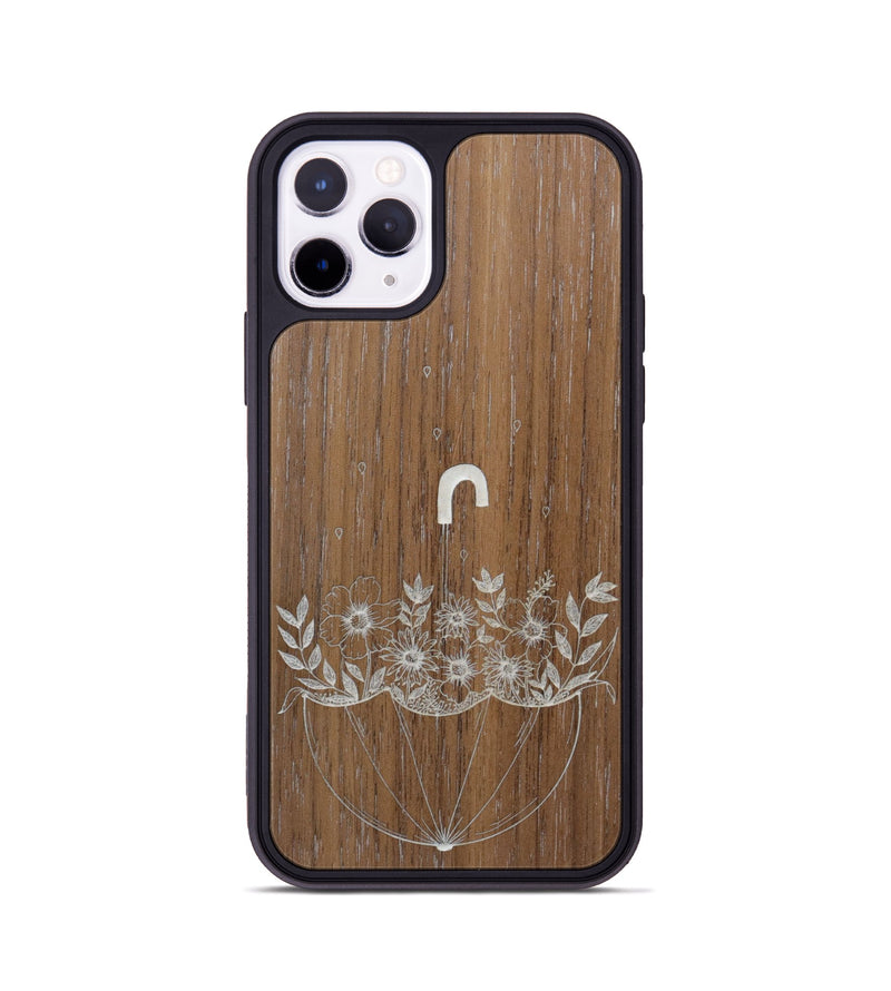 iPhone 11 Pro Wood Phone Case - No Rain No Flowers - Walnut (Curated)