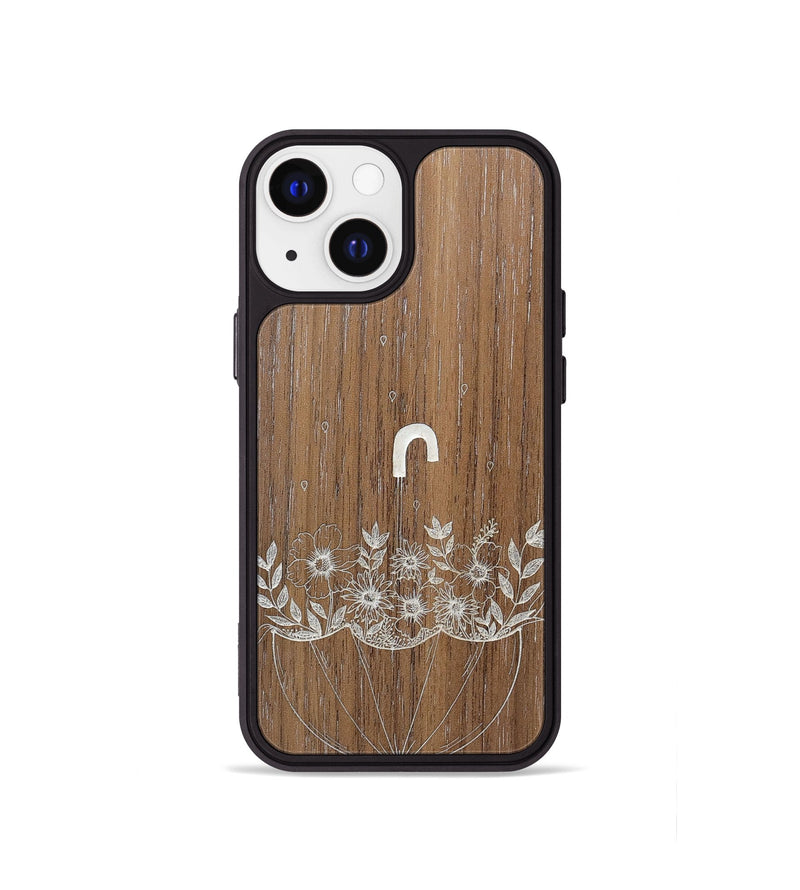 iPhone 13 mini Wood+Resin Phone Case - No Rain No Flowers - Walnut (Curated)