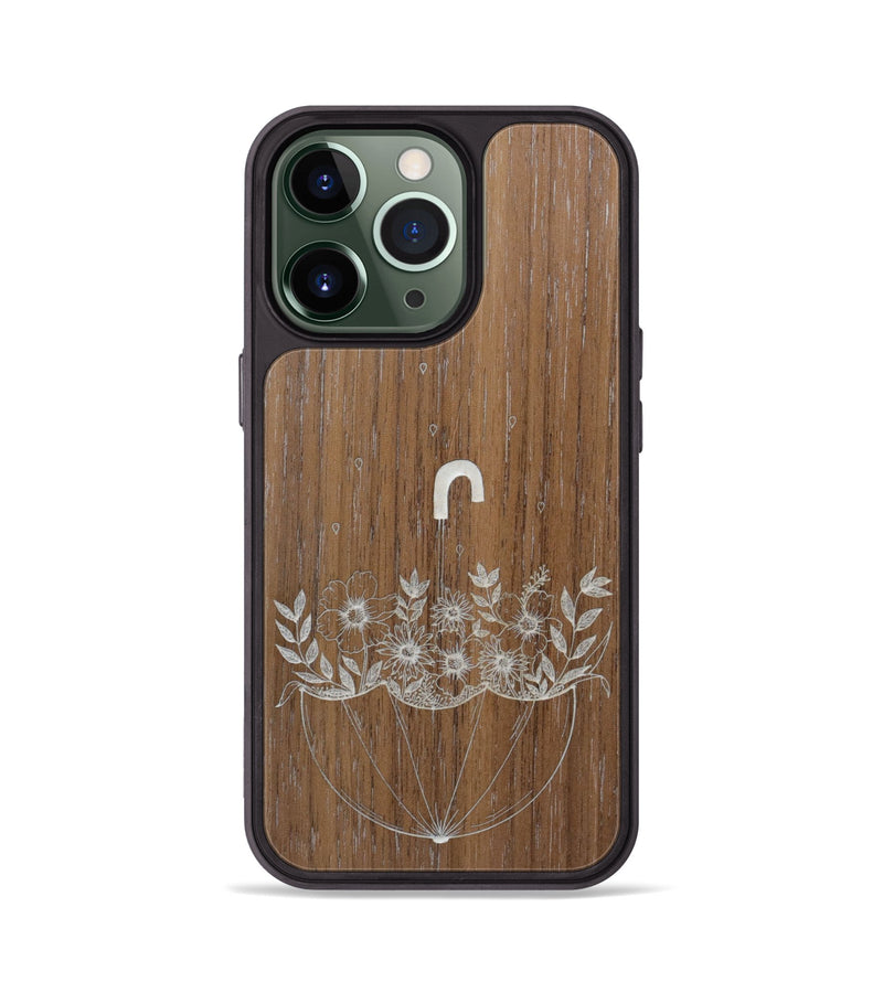 iPhone 13 Pro Wood Phone Case - No Rain No Flowers - Walnut (Curated)