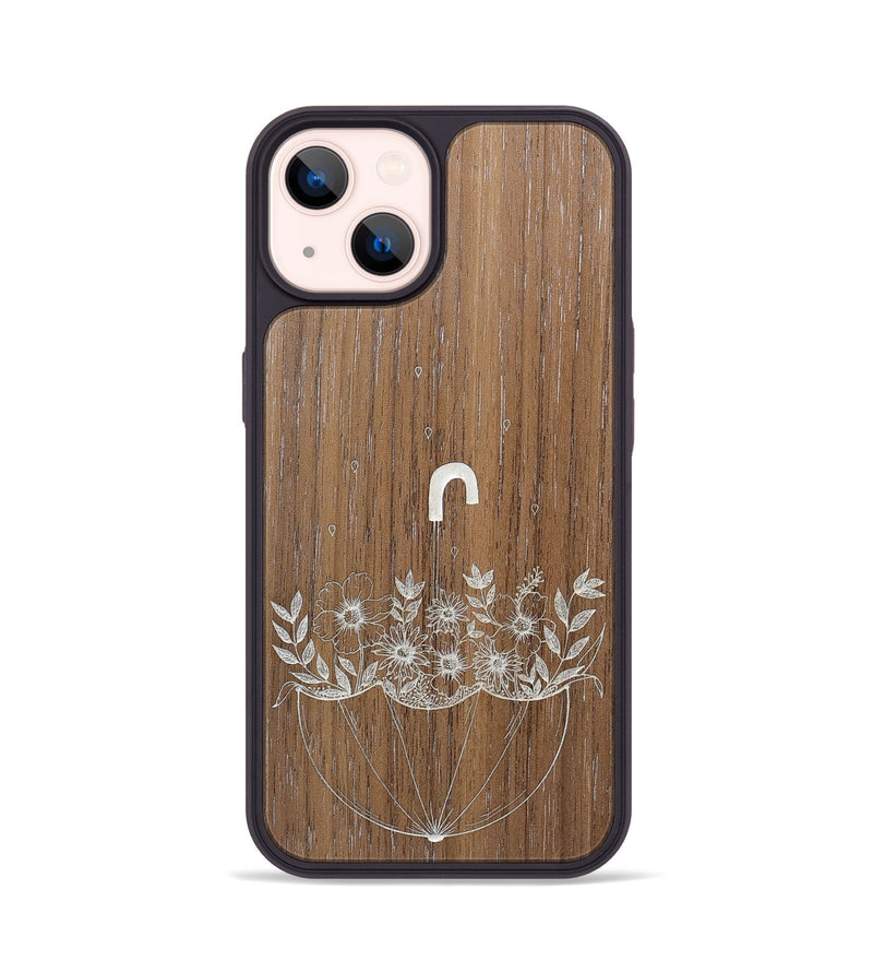 iPhone 14 Wood+Resin Phone Case - No Rain No Flowers - Walnut (Curated)