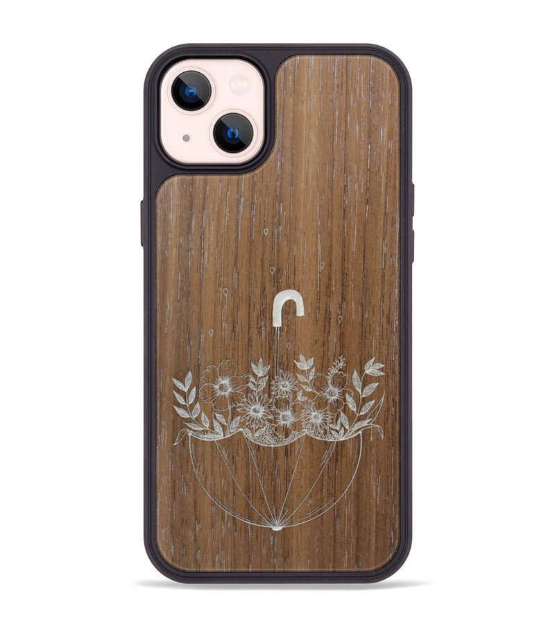 iPhone 14 Plus Wood Phone Case - No Rain No Flowers - Walnut (Curated)