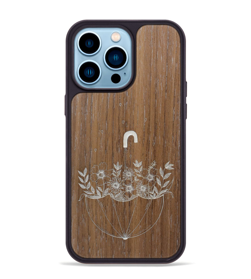iPhone 14 Pro Max Wood Phone Case - No Rain No Flowers - Walnut (Curated)