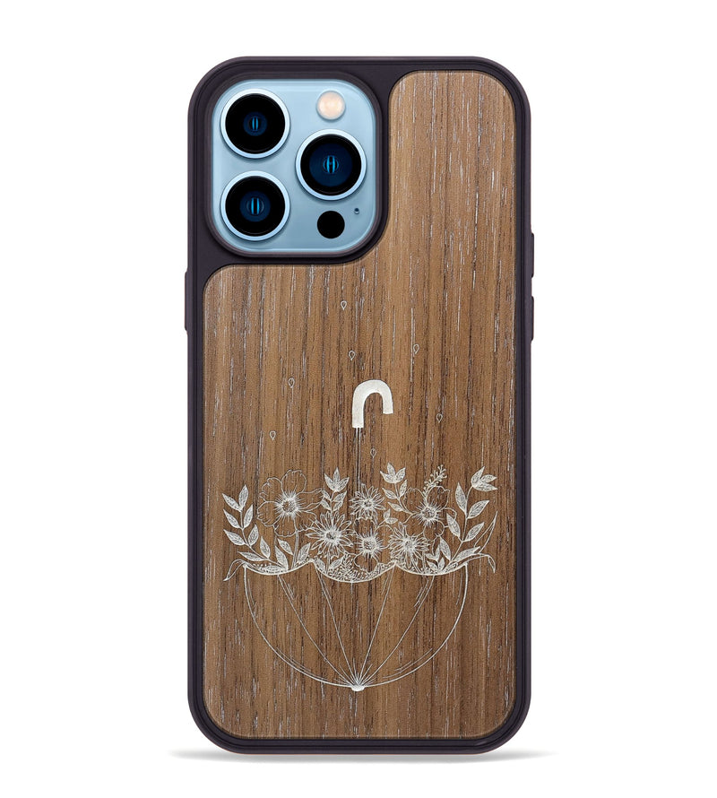 iPhone 14 Pro Max Wood+Resin Phone Case - No Rain No Flowers - Walnut (Curated)