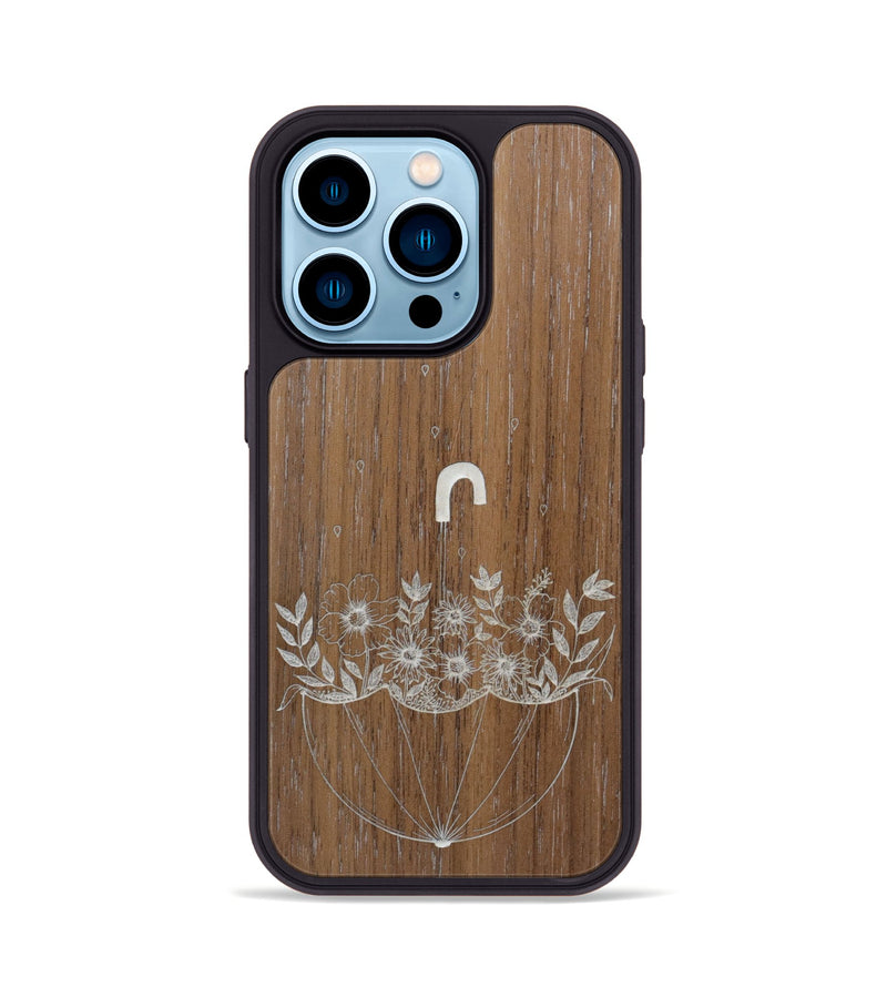 iPhone 14 Pro Wood Phone Case - No Rain No Flowers - Walnut (Curated)