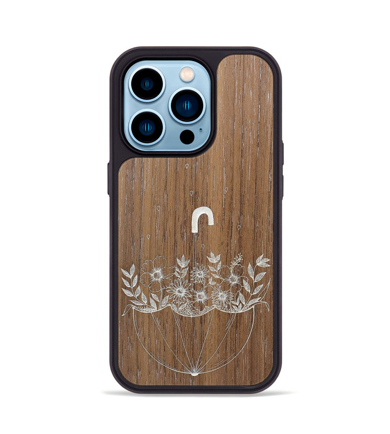 iPhone 14 Pro Wood+Resin Phone Case - No Rain No Flowers - Walnut (Curated)