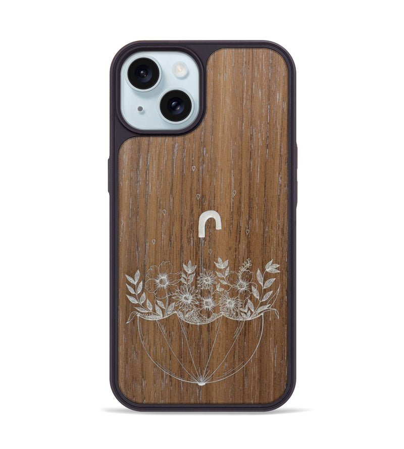 iPhone 15 Wood Phone Case - No Rain No Flowers - Walnut (Curated)