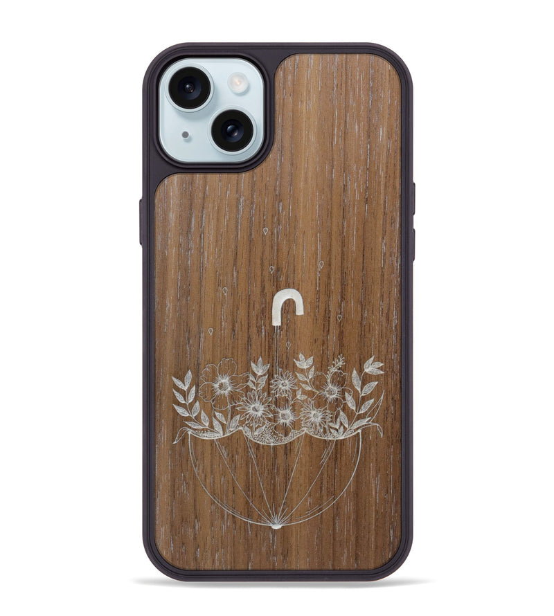 iPhone 15 Plus Wood Phone Case - No Rain No Flowers - Walnut (Curated)