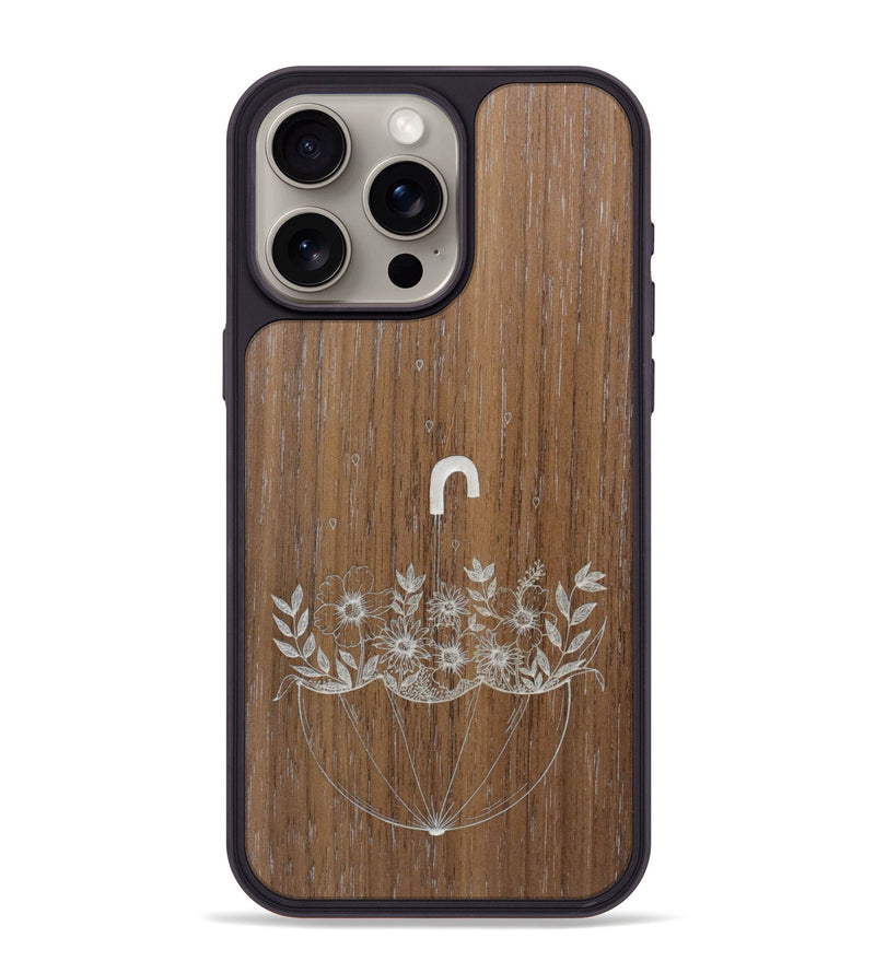 iPhone 15 Pro Max Wood Phone Case - No Rain No Flowers - Walnut (Curated)