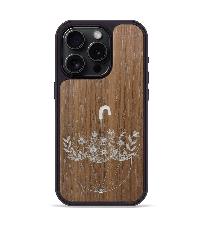 iPhone 15 Pro Wood Phone Case - No Rain No Flowers - Walnut (Curated)