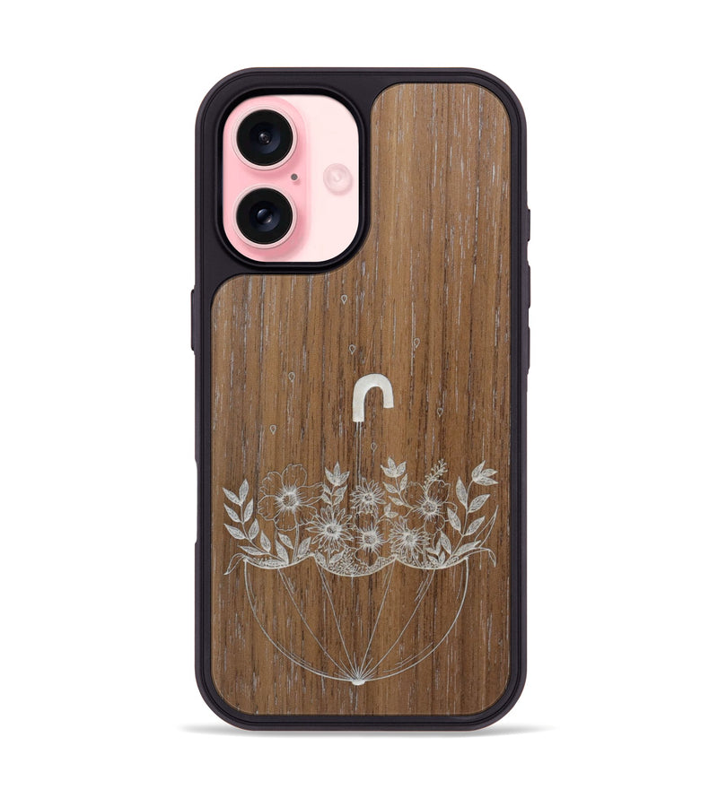 iPhone 16 Wood Phone Case - No Rain No Flowers - Walnut (Curated)