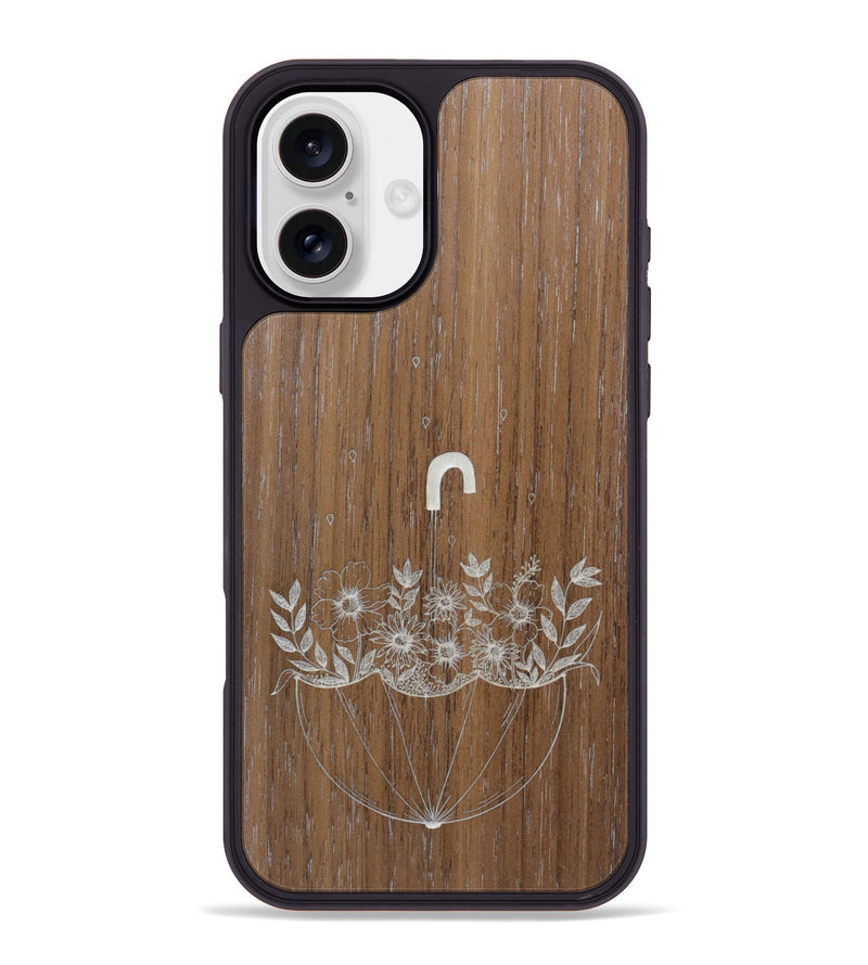 iPhone 16 Plus Wood Phone Case - No Rain No Flowers - Walnut (Curated)