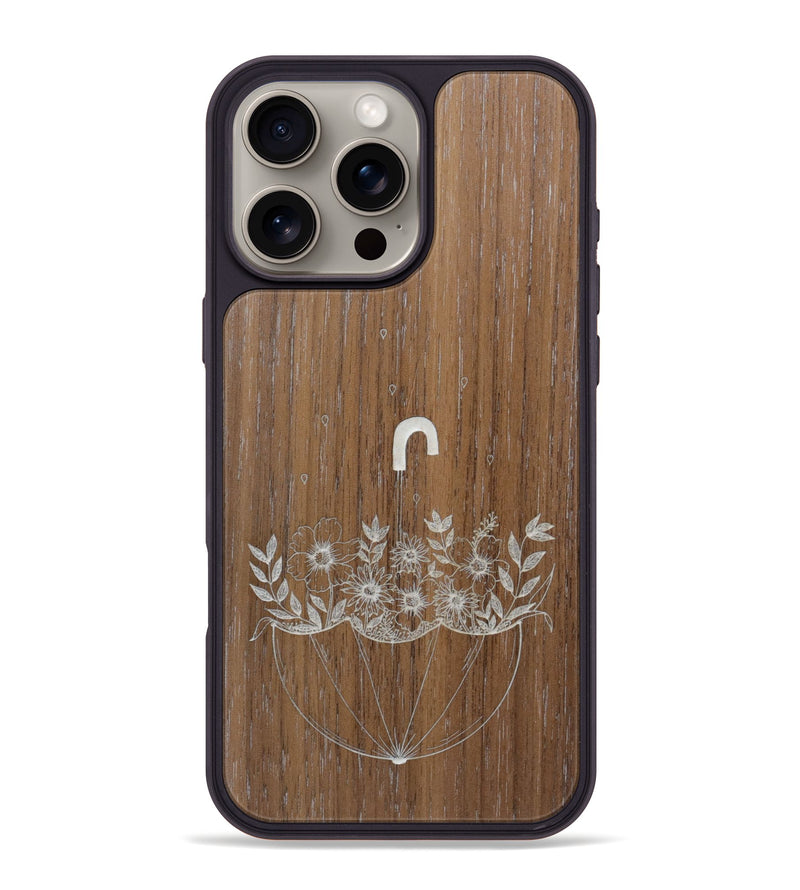 iPhone 16 Pro Max Wood Phone Case - No Rain No Flowers - Walnut (Curated)