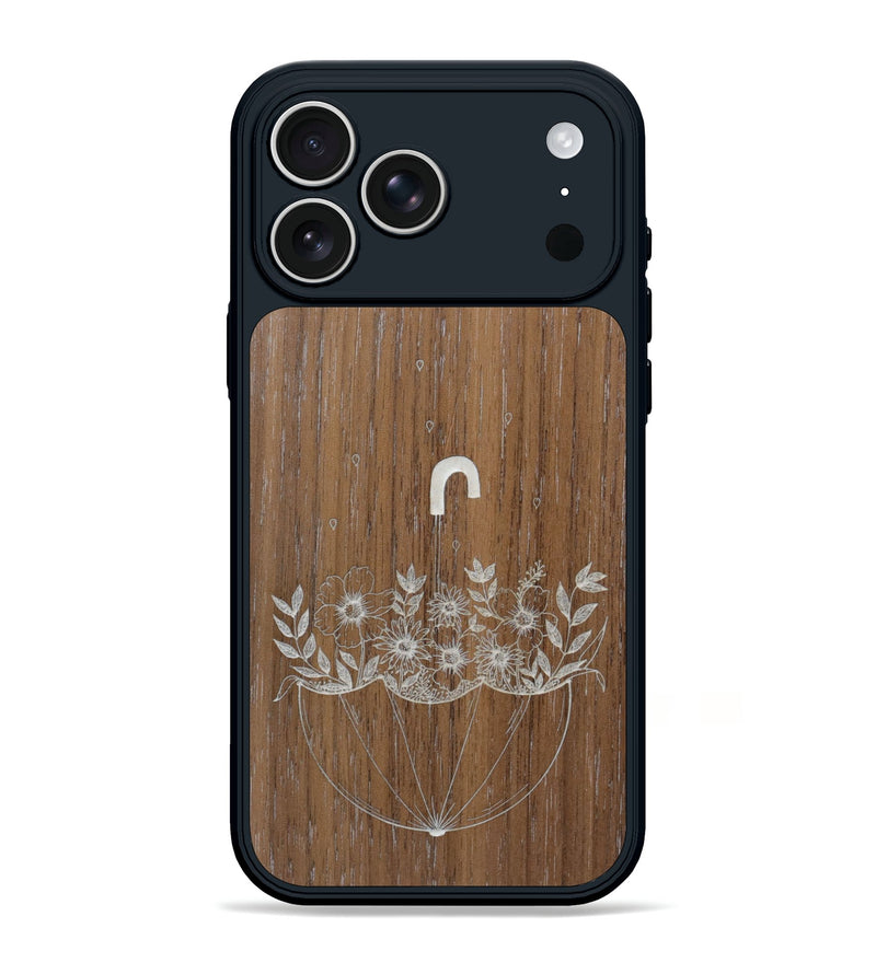iPhone 17 Pro Max Wood Phone Case - No Rain No Flowers - Walnut (Curated)