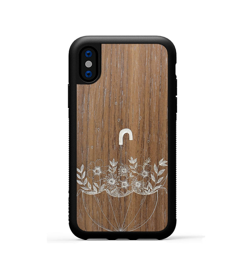 iPhone Xs Wood+Resin Phone Case - No Rain No Flowers - Walnut (Curated)