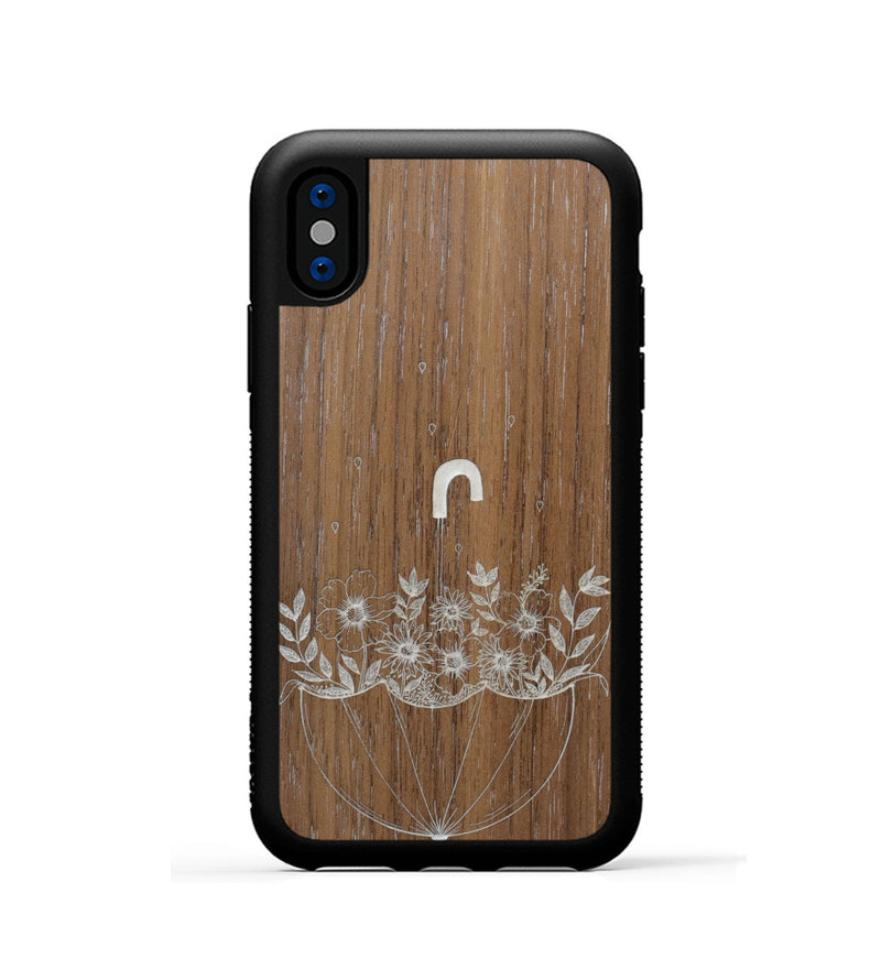 iPhone Xs Wood Phone Case - No Rain No Flowers - Walnut (Curated)