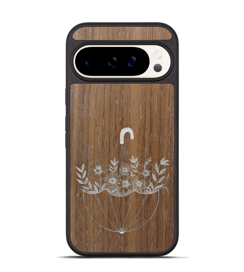Pixel 9 Pro Wood Phone Case - No Rain No Flowers - Walnut (Curated)