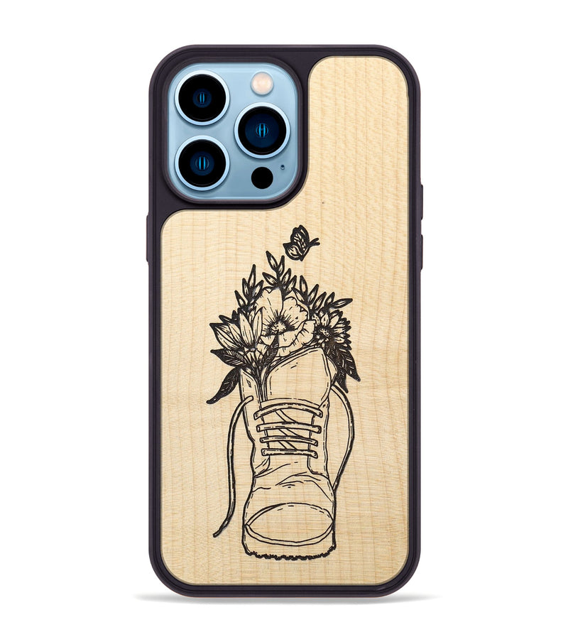 iPhone 14 Pro Max Wood+Resin Phone Case - Wildflower Walk - Maple (Curated)