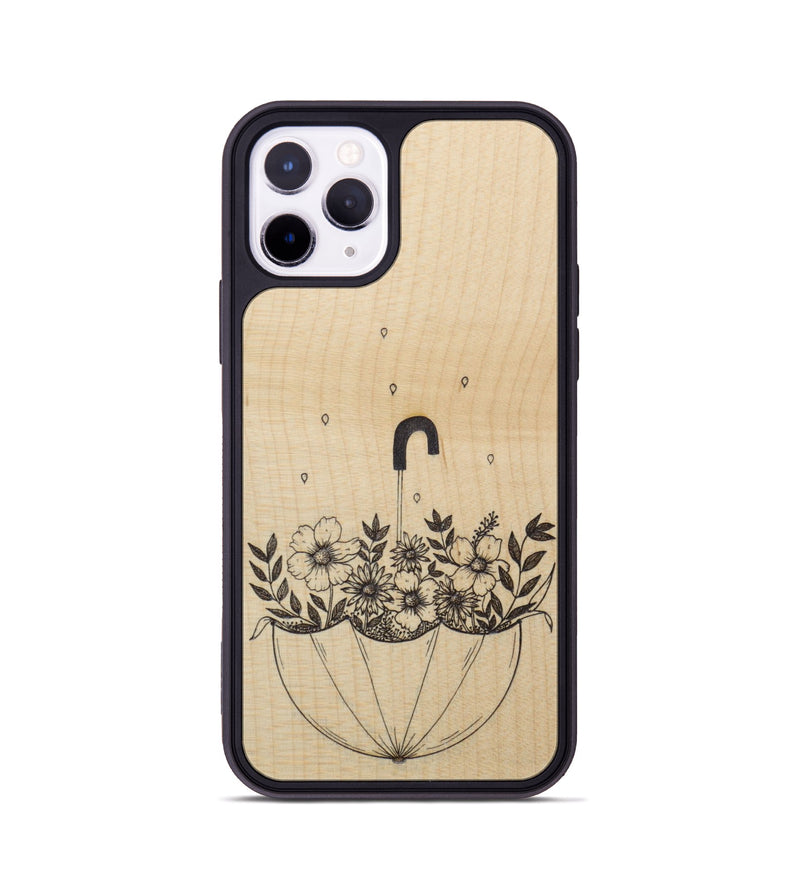 iPhone 11 Pro Wood Phone Case - No Rain No Flowers - Maple (Curated)