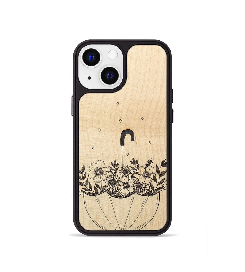 iPhone 13 mini Wood+Resin Phone Case - No Rain No Flowers - Maple (Curated)