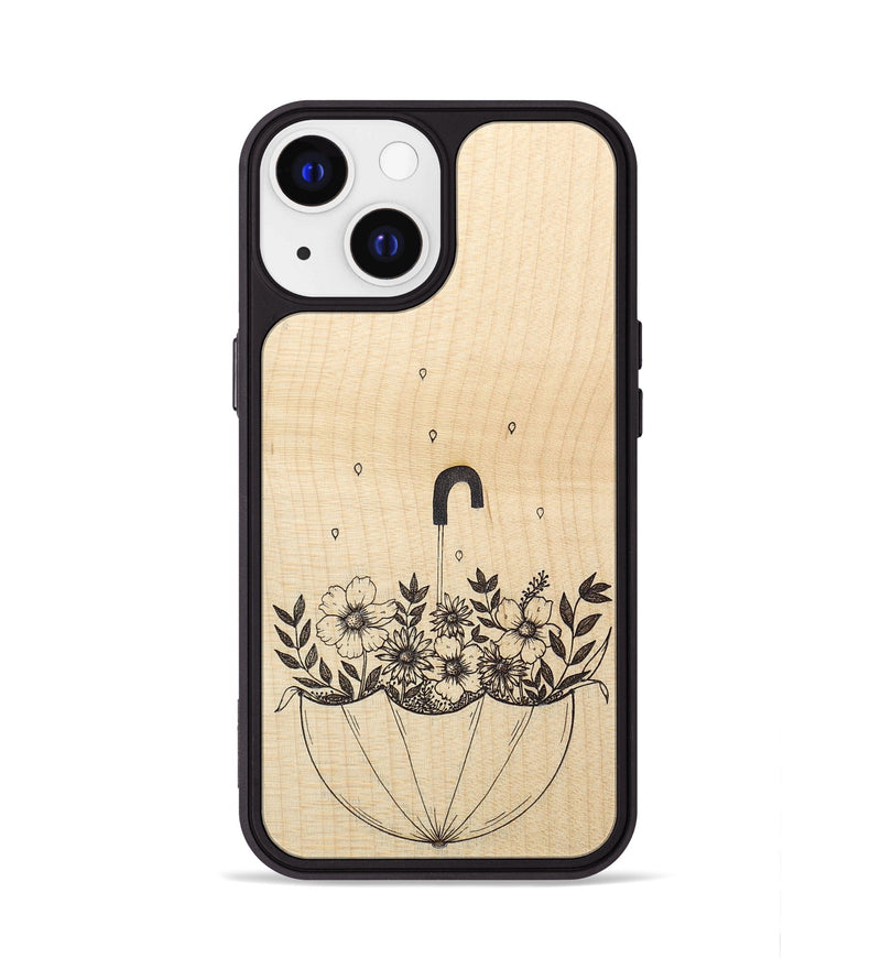 iPhone 13 Wood+Resin Phone Case - No Rain No Flowers - Maple (Curated)
