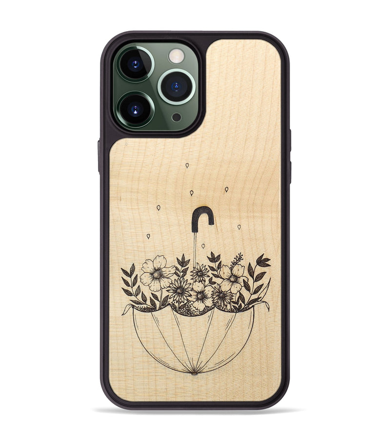 iPhone 13 Pro Max Wood+Resin Phone Case - No Rain No Flowers - Maple (Curated)