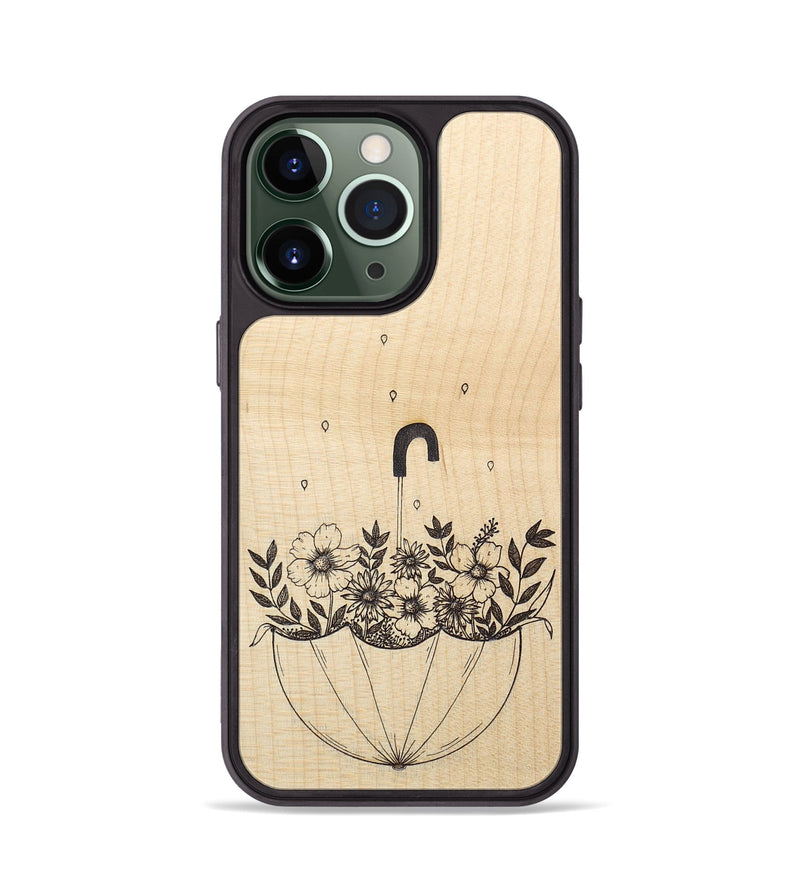 iPhone 13 Pro Wood+Resin Phone Case - No Rain No Flowers - Maple (Curated)