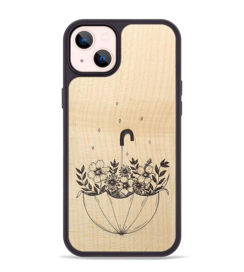 iPhone 14 Plus Wood+Resin Phone Case - No Rain No Flowers - Maple (Curated)