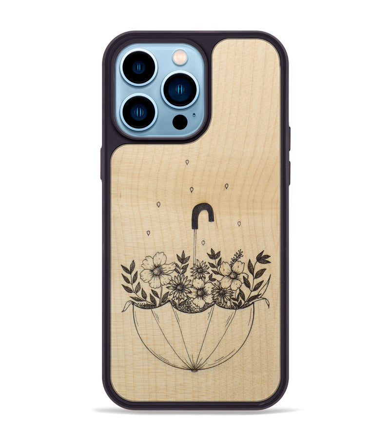 iPhone 14 Pro Max Wood Phone Case - No Rain No Flowers - Maple (Curated)