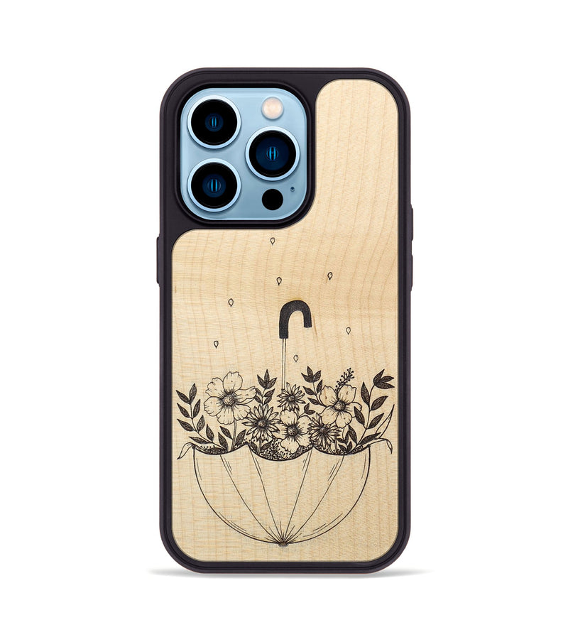 iPhone 14 Pro Wood+Resin Phone Case - No Rain No Flowers - Maple (Curated)