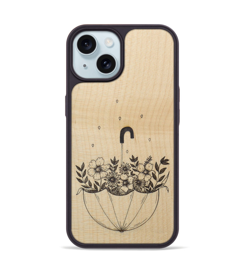 iPhone 15 Wood Phone Case - No Rain No Flowers - Maple (Curated)