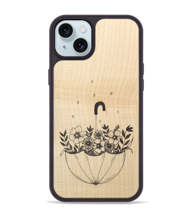 iPhone 15 Plus Wood+Resin Phone Case - No Rain No Flowers - Maple (Curated)