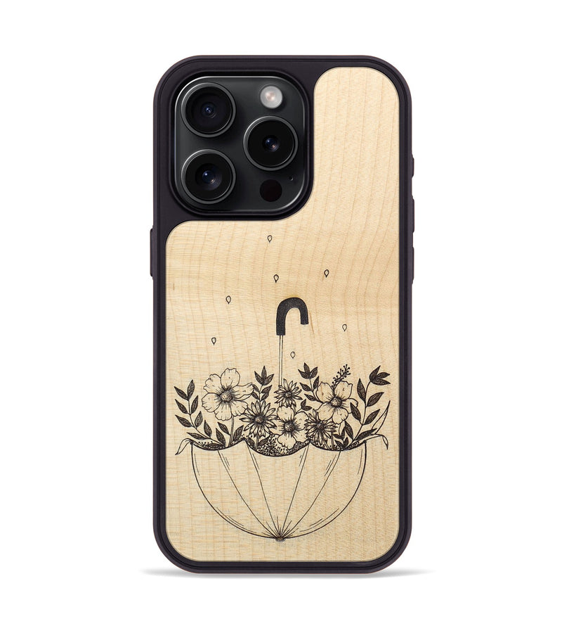 iPhone 15 Pro Wood+Resin Phone Case - No Rain No Flowers - Maple (Curated)