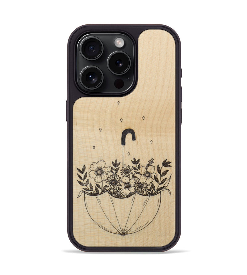 iPhone 15 Pro Wood Phone Case - No Rain No Flowers - Maple (Curated)