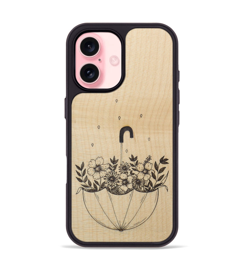 iPhone 16 Wood Phone Case - No Rain No Flowers - Maple (Curated)