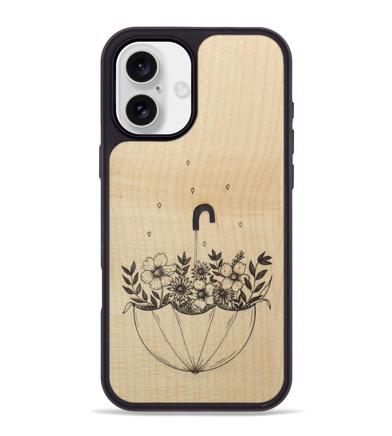 iPhone 16 Plus Wood Phone Case - No Rain No Flowers - Maple (Curated)