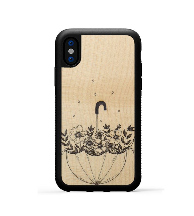 iPhone Xs Wood Phone Case - No Rain No Flowers - Maple (Curated)