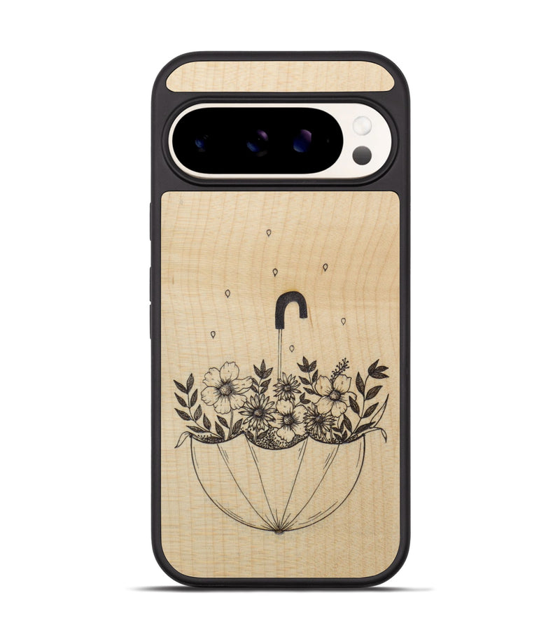 Pixel 9 Pro Wood Phone Case - No Rain No Flowers - Maple (Curated)