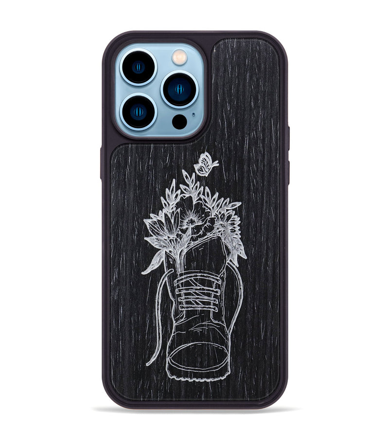 iPhone 14 Pro Max Wood+Resin Phone Case - Wildflower Walk - Ebony (Curated)