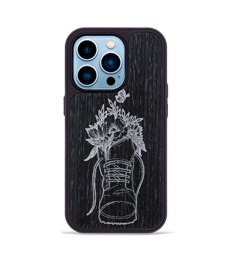 iPhone 14 Pro Wood Phone Case - Wildflower Walk - Ebony (Curated)