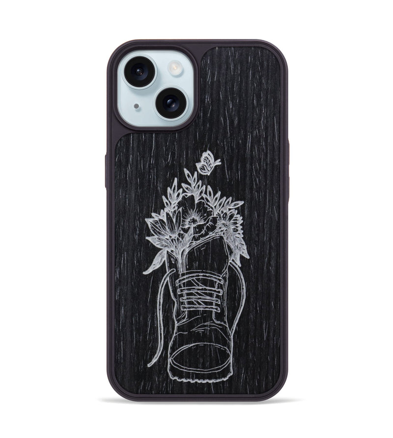 iPhone 15 Wood Phone Case - Wildflower Walk - Ebony (Curated)